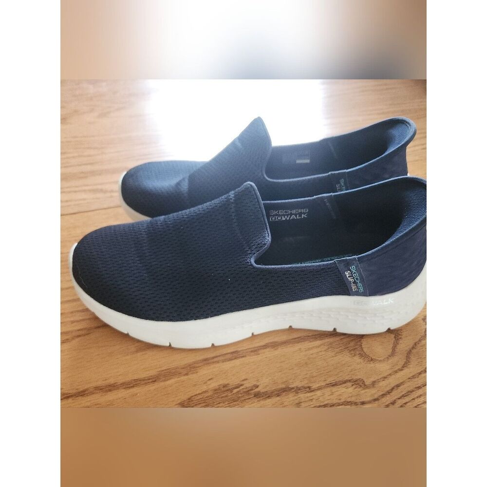 Skechers GOwalk Slip-Ins Air Cooled Memory Foam Sneakers in Navy and White